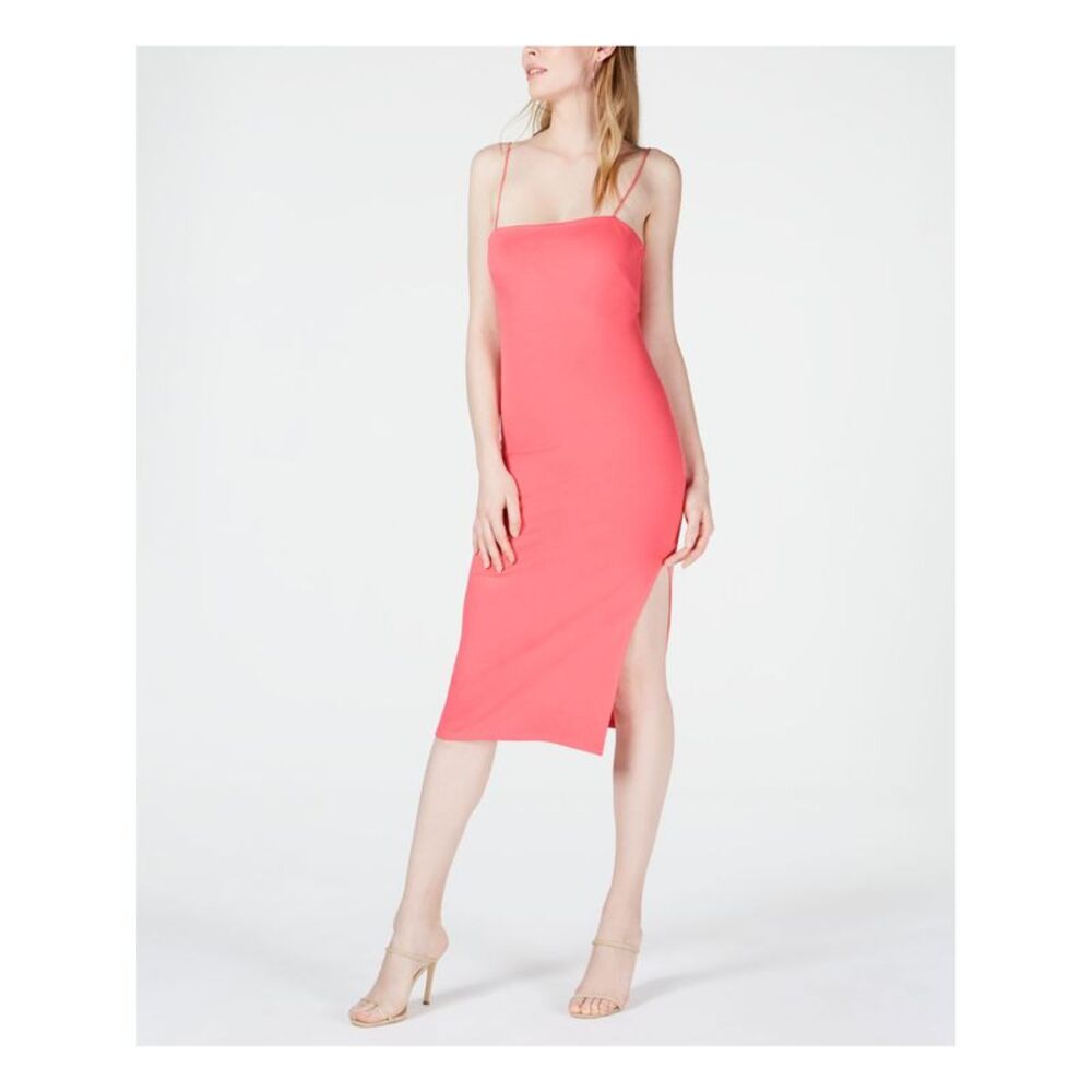 4SI3NNA Womens Pink Spaghetti Strap Midi Body Con Cocktail Dress Size: L